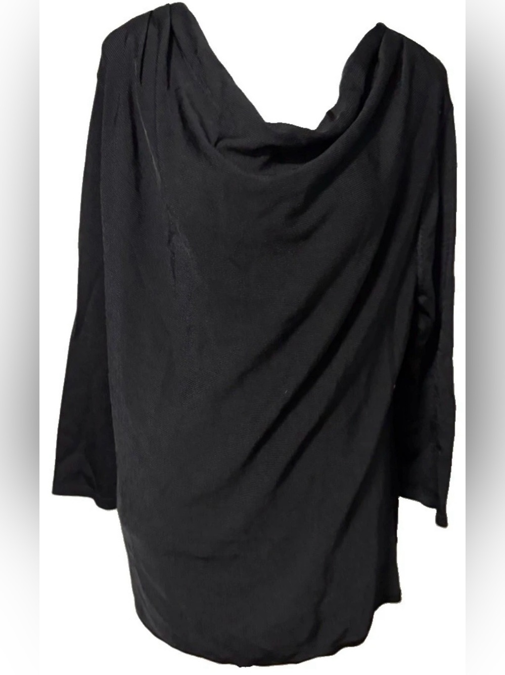 Jones New York The Vivian Top Black Draped Cowl Neck 3/4 Sleeve Tunic Size XL